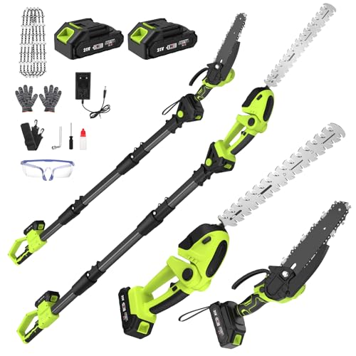 Hochentaster Akku Heckenschere Elektrisch 6 Zoll Mini Kettensäge 4 in 1 Teleskop Heckenschere Astsäge mit 2 x 4.0Ah Akku Geeignet für Astschere Gartenpflege und zum Holzfällen von Koolwave