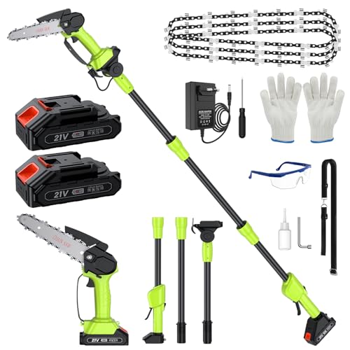 Hochentaster Akku Mini Kettensäge Elektrisch 21V Teleskop Astsäge Astschere Hochentaster mit 2 x 2.0Ah Akku 6 Zoll Kettensäge 22000U/min für Gartenscheren Astschere Holzschneidenz von Koolwave
