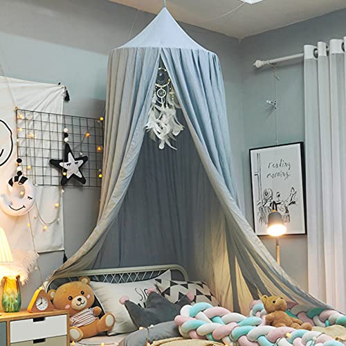 Koomuao Baby Baldachin Betthimmel, Babybett Bettvorhang Hängende Rund Princess Insektennetz Moskitonetz für Kinderzimmer und Spielzimmer Dekoration, Höhe 250cm (Blau-grau) von Koomiao