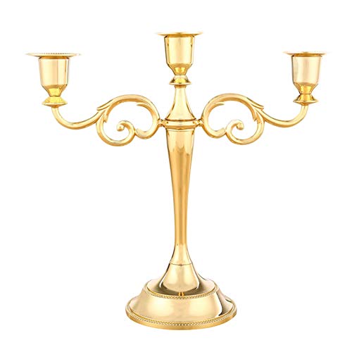 Koomiao Kerzenhalter Retro Metall Deko Kerzenleuchter 3/5-armig Kerzenständer Candle Holder für Tischdeko Valentinstag Weihnachts Hochzeit Zuhause Essen (Golden, 3-armig) von Koomiao