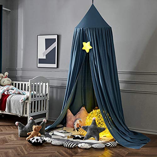 Koomuao Baby Baldachin Betthimmel, Babybett Bettvorhang Hängende Rund Princess Insektennetz Moskitonetz für Kinderzimmer und Spielzimmer Dekoration, Höhe 250cm (Nordic Blau) von Koomiao