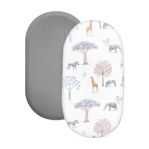 JM-2er Set Spannbettlaken Baumwolle,80x40 cm Spannbetttücher für Kinderwagen mit Gummizug,100% Baumwolle Kinderwagen Matratzenbezug für Babytragetasche/Kinderwagen für Jungen und Mädchen (Grau) von Koomuao