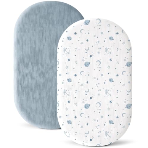 JM-Spannbetttuch für die Wiege,2er Set Musselin-Baumwolle Spannbettlaken 80x40cm,Spannbetttücher für Kinderwagen, Stubenwagen,Moseskorb,Wiegen,kleine Beistellbetten für ovale & eckige Matratzen (Blau) JM-Spannbetttuch für die Wiege,2er Set Musselin-Baumwolle Spannbettlaken 80x40cm,Spannbetttücher für Kinderwagen, Stubenwagen,Moseskorb,Wiegen,kleine Beistellbetten für ovale & eckige Matratzen (Blau) von Koomuao
