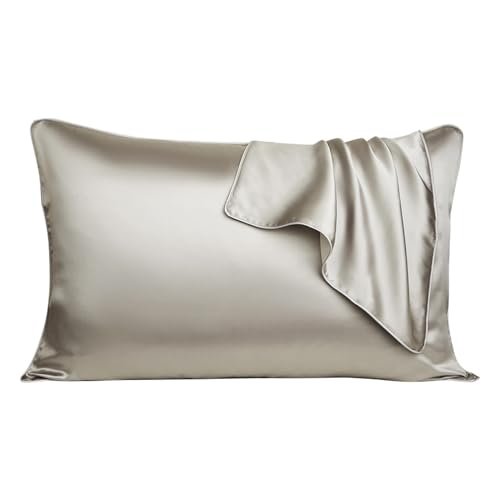 JUMUAO 2er Set Bio Seide Kissenbezug 48x74cm,Kissenbezüge aus Seide, Beide Seiten Seide,Reine Maulbeerseide Kopfkissenbezug für Haare und Haut,Natürlich Hypoallergen (Grau-1) von Koomuao