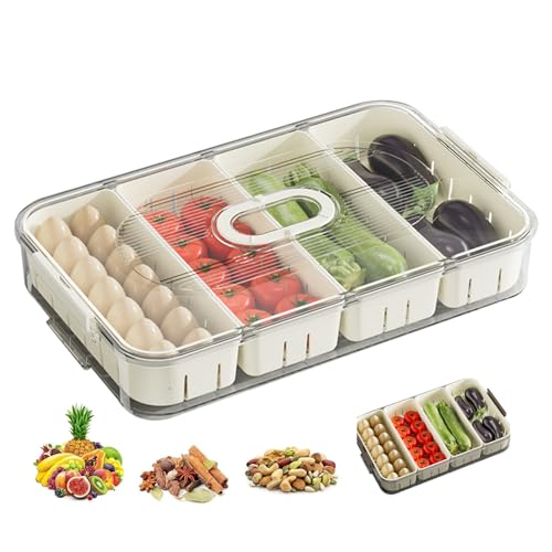 Jumuao Snackschale mit Deckel,Snackbox mit 8 Fächern,Plastik Snackbox Obstteller aus Kunststoff,Küche Organizer Geeignet zur Aufbewahrung von Gemüse, Snacks, Obst, Nüssen, Süßigkeiten (Weiß-A) von Koomuao