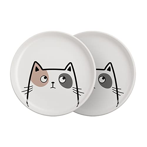 Koomuao 2 Stück Futternapf für Katzen,katzennapf flach 15cm breite Flache Katzenschüssel, Futternäpfe Keramik, Fressnapf für Kitten Kitty Dog Haustiere von Koomuao