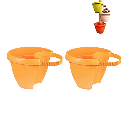 Koomuao 2 stücke Regenrohr Blumentopf Kunststoff Fallrohr Blumentöpfe,Hängende Blumentöpfe mit Standstange Hängen Pflanzer Dachrinne Fallrohr Auslauf Blumentopf (Orange) von Koomuao