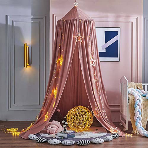 Koomuao Betthimmel Babybett Kinder Babys Baldachin Betthimmel Baumwolle Hängende Rund Moskitonetz für Kinderzimmer und Spielzimmer Dekoration, Höhe 250cm (Dunkelpink) von Koomuao