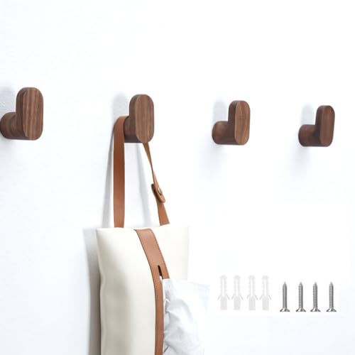 Koomuao Jumuao 4 Stück Kleiderhaken Holz,Wandhaken Holz für Bademantel Hat Kleidung,Wandhalterung Haken,Rustikale Holzhaken, Kleiderbügel, Hutablage, Haken zum Aufhängen von Badetüchern (Braun) von Koomuao