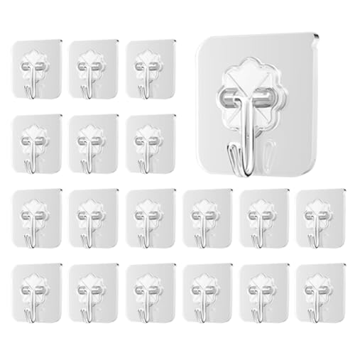 Koomuao Jumuao Transparent Haken Selbstklebend,20pcs Wandhaken Klebehaken,Handtuchhalter Ohne Bohren,Wasserdicht Selbstklebender Wandhaken ​für Schlafzimmer/Bad/Küche/Decke von Koomuao