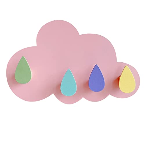 Koomuao Kinder Garderobe mit 4 Kleiderhaken,Ohne Bohren Garderobenleiste,Garderobenhaken Kinderzimmer,Wolken Design Hakenleiste für Mädchen und Jungen - Wandgarderobe (Rosa) von Koomuao