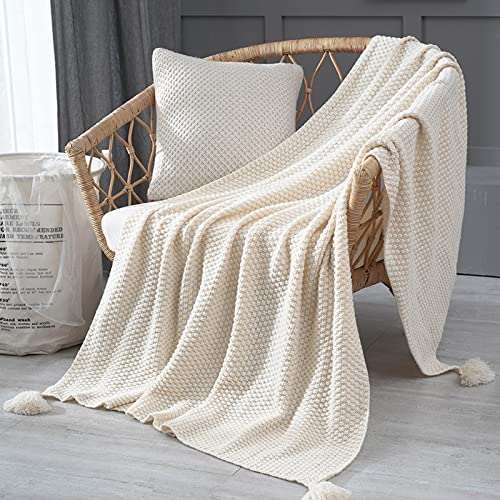 Koomuao Kuscheldecke Strick Mikrofaser Strickdecke Sofa Decken TV-Decken Hochwertige Wohndecken Baumwolldecke, Gemütlich Tagesdecke Überwurf für Sofa und Bett (Beige, 70 * 100CM) von Koomuao