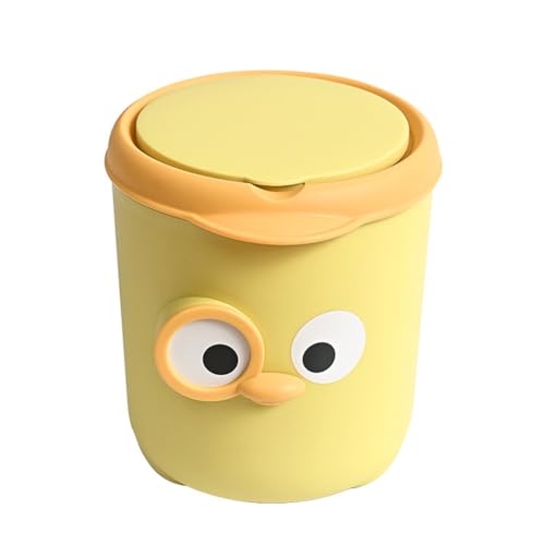 Koomuao Mini Abfalleimer Tisch Mülleimer, 2.2 L Tischabfalleimer Klein, Cartoon Tischmülleimer mit Deckel,Kompaktes Design Mini Kosmetikeimer,für Küchen-Badezimmer-Schreibtisch (Gelb) von Koomuao