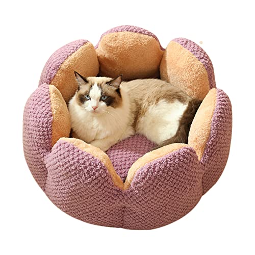 Koomuao Rundes Katzenbett,Beruhigendes Flauschiges Katzenbett Hundebett,Haustierbett Waschbar Blume-Form für Katzen und kleine,mittelgroße Hunde (40cm, Violett) von Koomuao