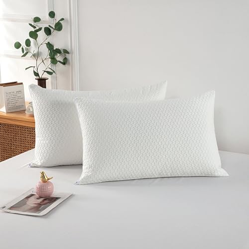 Liemuao 2 Stück Wasserdichter Kissenschutz, 50 x 75 cm, Baumwoll-Kissenbezüge mit verdecktem Reißverschluss, atmungsaktiv, hypoallergen, milbendicht, Kissenbezüge weiß von Koomuao