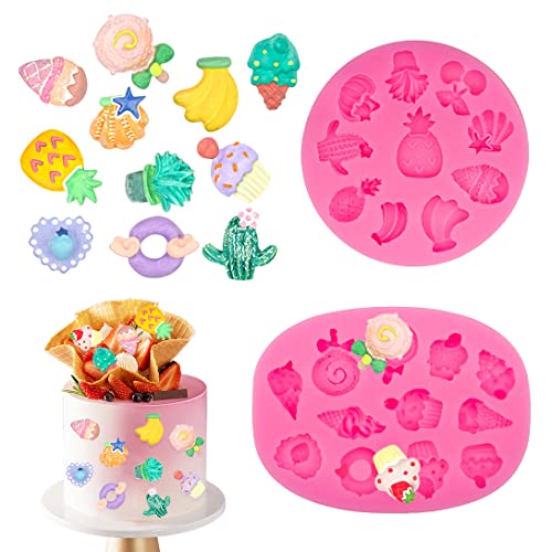 Koonafy 2 Stück Fondant Silikonform Backform Mini Lutscher Kuchen Fruchtformen für Kuchendekoration antihaftbeschichtete Silikon Polymer Ton Cupcake Topper Formen (Fruchtformen) von Koonafy