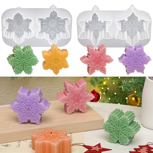 Koonafy 2 Stück Weihnachten Schneeflocken Silikonform, Schneeflocke Candle Silikonformen Kerzenherstellung Form für die Herstellung von Kerzen, Seifenformen für Handarbeit Ornament (Schneeflockenform) von Koonafy
