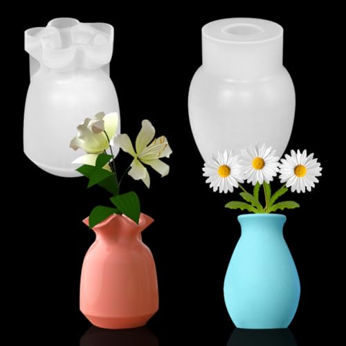 Koonafy 2 Stücke Vase Silikonform, DIY Blumenvasen Harz Form Epoxidharz Kerzenständer Silikonform Handgefertigte Silikonform Verwendet für die Vasen, Stifthaltern und Dekorativen Accessoires (D-2pcs) von Koonafy