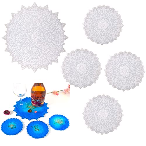 Koonafy 5 Pcs Mandala Silikonform Untersetzer Gießformen Silikon Mandala Tassenmatte Epoxidharz Formen für DIY Untersetzer Bowl Mat Kunsthandwerk von Koonafy