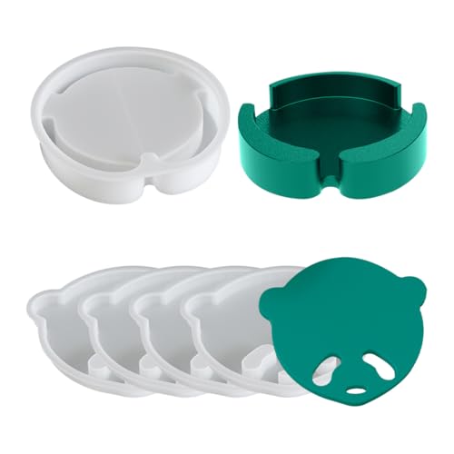 Koonafy 5 Stück Untersetzer Epoxidharz Formen, Harz Untersetzerform Silikonformen Tablett Set mit Untersetzer Halter DIY Untersetzer Silikon Formen Gießformen Esstisch Heimdekoration (Bear) von Koonafy
