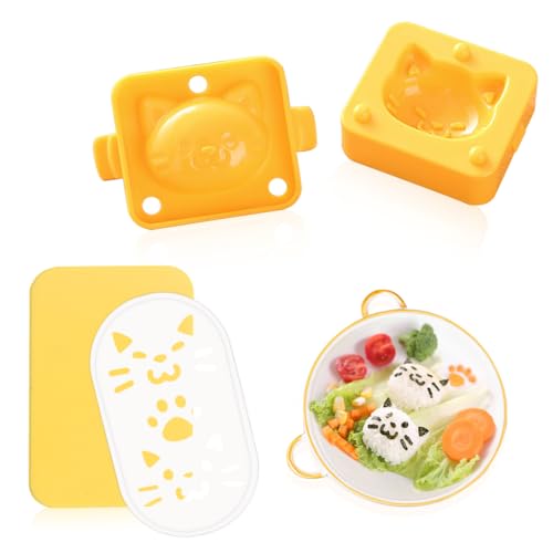 Koonafy Onigiri Maker Katzenförmiges Reisball Form Set, niedliches Reisball Form Sushi Form-Muster, Sushi Küche, Reisform, DIY Küchenwerkzeuge von Koonafy