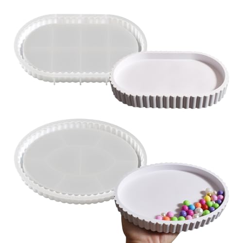 Koonafy Silikonform Teller mit Rand, 2PCS Silikonformen Gießformen Tablett, Gipsformen zum Gießen mit Rillen, Silikonform Teller für DIY Untersetzer Teetablett Obsttablett (Oval) von Koonafy