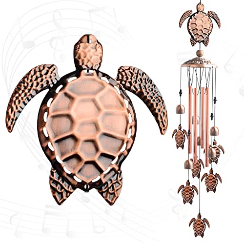 koonafy Windspiele für Draußen Große,Retro Wind Chime für Garten Patio Dekor， Windspiel Metall Hängend Dekoration，mit 4 Hohlaluminiumrohre,6 Drehbaren Anhängern，S-Haken (Turtle) von Koonafy