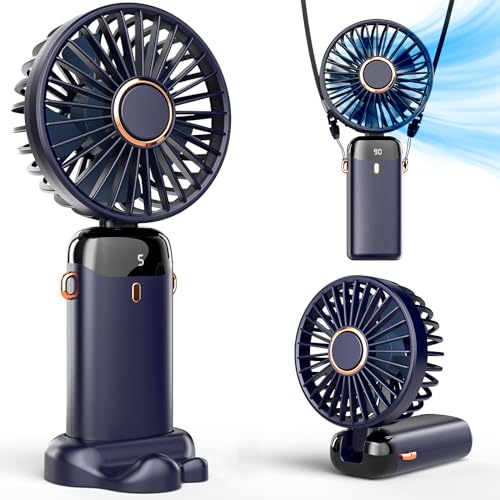 Koonie Handventilator, Tragbarer Mini Ventilator, USB Taschenventilator, 8 Stunden Batteriebetriebener, 5 Geschwindigkeiten & 90° Verstellbar, Faltbar Handventilator für Reisen,Büro, Zuhause (Schwarz) von Koonie
