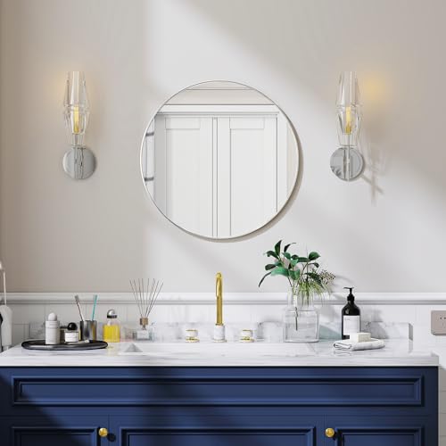 Koonmi 50cm Runder Spiegel Silber Wandspiegel mit Gebürstetem Metallrahmen für Bad, Waschtisch, Wohnzimmer, Schlafzimmer, Eingang Wanddekoration von Koonmi