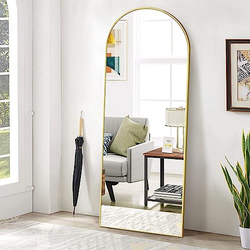 Koonmi Bogen Ganzkörperspiegel, 52 x 161 cm Gewölbter Standspiegel Groß in voller Länge, an der Wand montiert, lehnend, Bodenspiegel Ganzkörper als Ankleide Eitelkeitsspiegel für Wohnzimmer, Gold von Koonmi