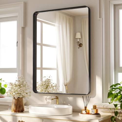 Koonmi Tiefer Rahmen Wandspiegel, 75 x 50 cm Luxus High-End Rechteckiger Badezimmerspiegel, Filetierte Ecke Rahmen Spiegel Horizontal Oder Vertikal Aufgehängt, Schwarz Koonmi Tiefer Rahmen Wandspiegel, 75 x 50 cm Luxus High-End Rechteckiger Badezimmerspiegel, Filetierte Ecke Rahmen Spiegel Horizontal Oder Vertikal Aufgehängt, Schwarz von Koonmi