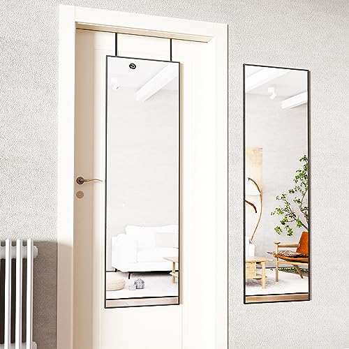 Koonmi Türspiegel, 41x127 cm Ganzkörperspiegel Wandspiegel mit 2 höhenverstellbaren Hängehaken über der Tür, Hängespiegel mit Aluminiumrahmen für Eingänge und Schlafzimmer, Schwarz von Koonmi