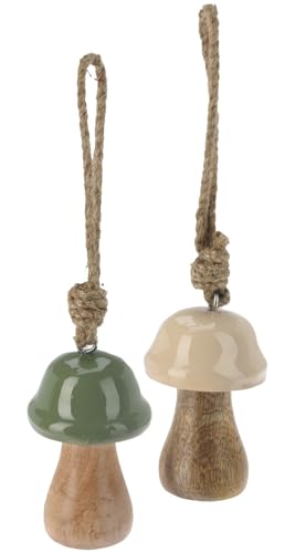 Koopman International b.v Aufhänger Pilz Holz Salbei Creme Glänzend Hängedeko 8cm Hoch 2 Stück von Koopman International b.v