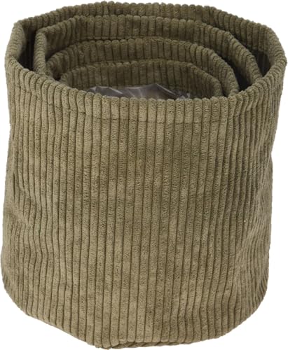Koopman International b.v Blumentopf Stoff Übertopf Kräutertopf Set Grün Oliv Pflanztopf Rund Deko 4 Stück von Koopman International b.v