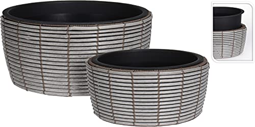 Koopman International b.v International B.V. 2er-Set Blumentopf, Polyrattan KF350 2 X Grau und Schwarz von Koopman International b.v