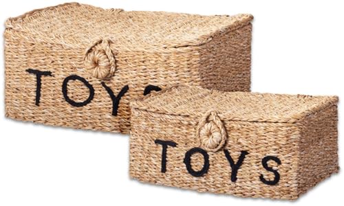 Koopman International b.v Spielzeugkiste mit Deckel Seegras Spielzeugkorb Aufbewahrungsbox Toys Boho Kinderzimmer Deko 2-er Set von Koopman International b.v