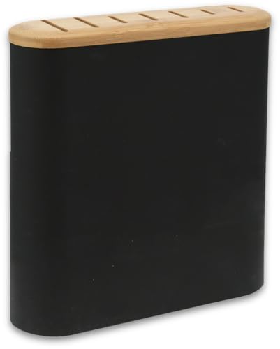Messerhalter Schwarz Messerblock Modern Küche Aufbewahrung Bambusdeckel 23,5 x 23 x 8cm von Koopman International b.v
