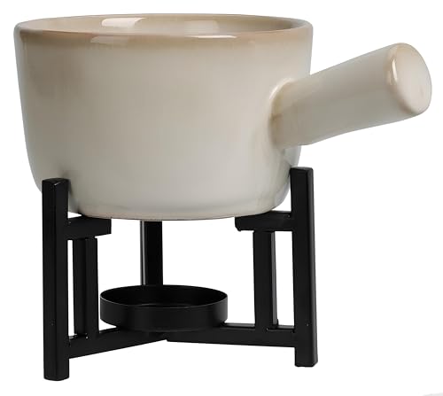 Self Import Agencies Fondue-Set aus Porzellan – Metallfuß mit 2 Gabeln – Schüssel 18 x 12 x 8 cm – Fuß Durchmesser 13 x 8 cm – 2 x Brenner 16 cm von Self Import Agencies