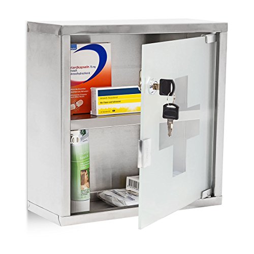 Medizinschrank Arzneischrank Hausapotheke aus Edelstahl & Glas von Koopman International