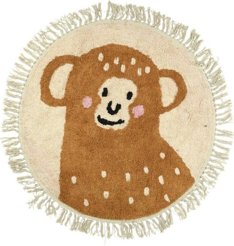 Koopman Kinderteppich Braun, Höhe: 1 mm, Ø 90 cm, Tiermotiv, Läufer, Kinderzimmer von Koopman