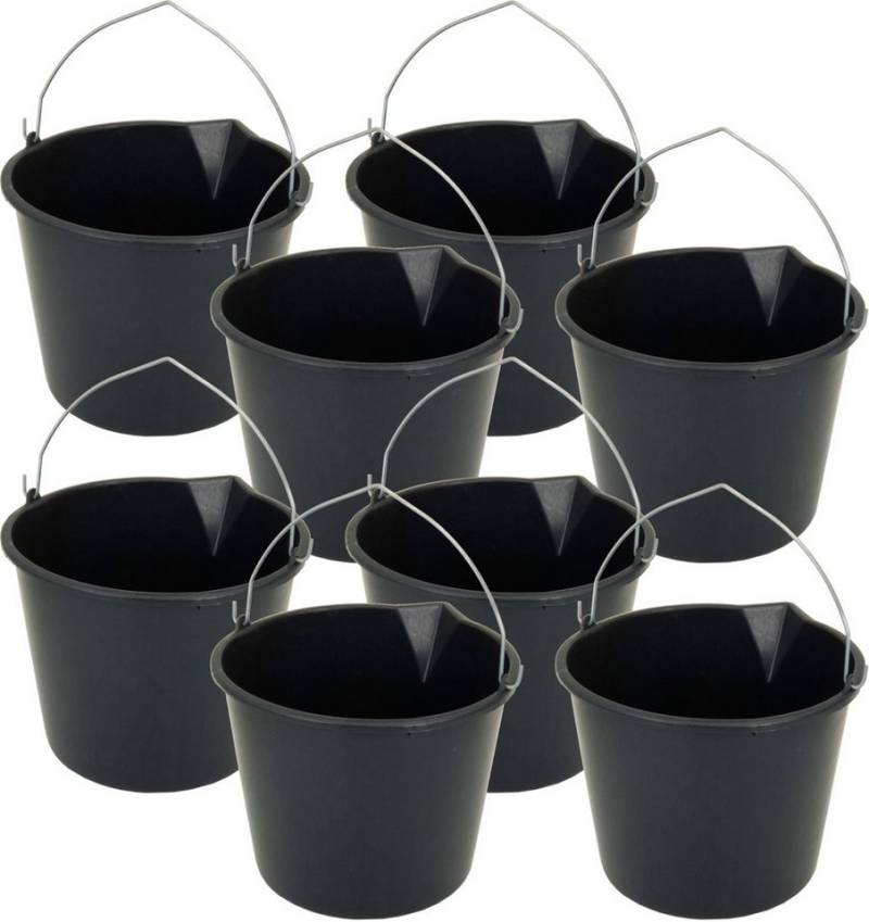 Koopman Baueimer Eimer Baueimer Maurereimer 31x31x 24cm Schwarz 12 L, (8-tlg), 8er Set, Mörteleimer, mit Ausguss, Baustelle, 12 Liter von Koopman