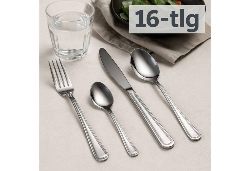 Koopman Besteck-Set Messel Löffel Gabel Edelstahl 20cm Cutlery-Set 16er Set (16-tlg), Edelstahl, Rostfrei, 4 Messer, 4 Gabeln, 4 Esslöffel, 4 Teelöffel von Koopman