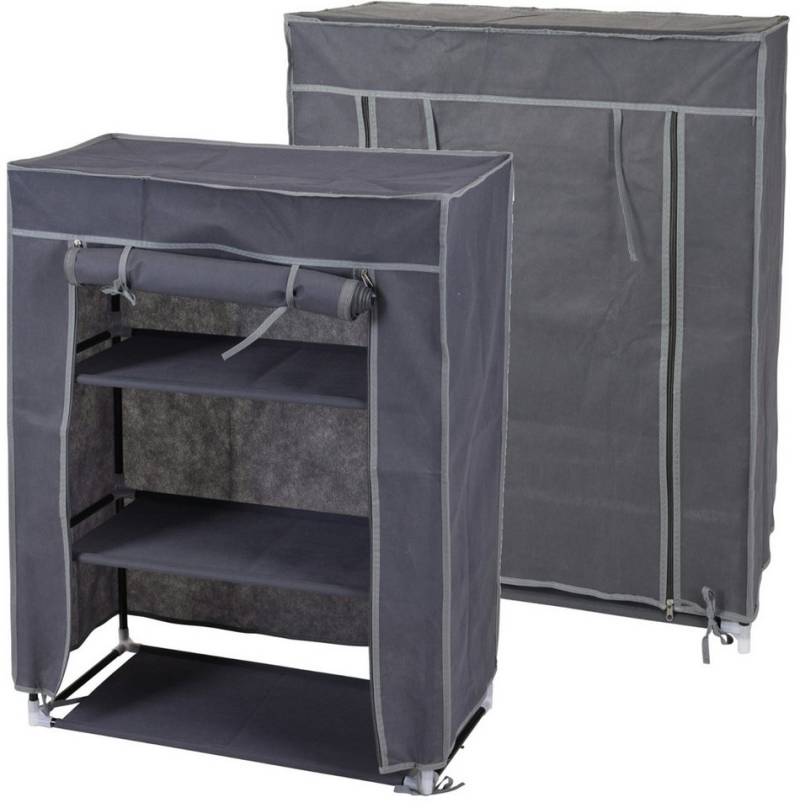 Koopman Campingschrank Stoffschrank Regal Schuhregal Reise Camping 60x80x30 cm (2-St) 3 Ebenen, Reißverschluss, 2er Set, Polyesterbezug von Koopman