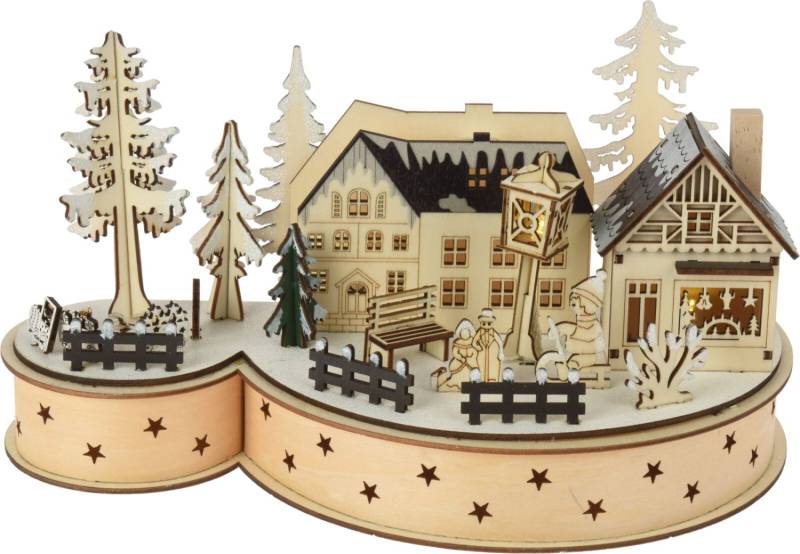 Koopman Deko-Haus Winterfreude aus Holz 30 x 14 x 16 cm LED von Koopman