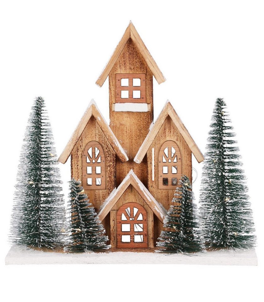 Koopman Dekofigur LED-Haus FIRWOOD, H 30 cm, Braun, Holz, Batteriebetrieben, mit Beleuchtung von Koopman