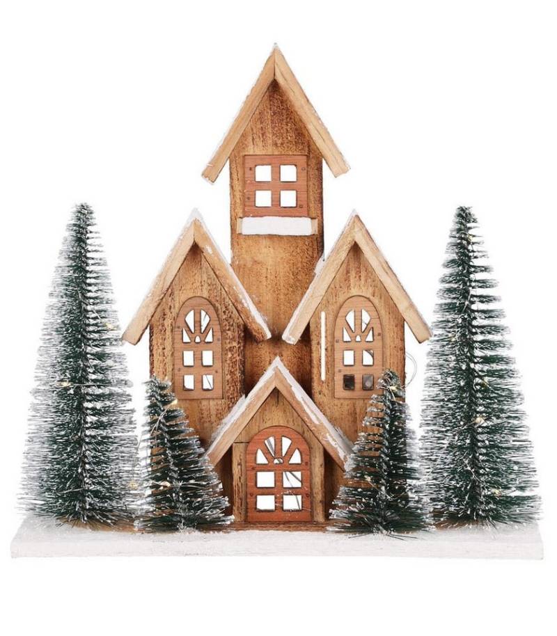 Koopman Dekofigur LED-Haus FIRWOOD, H 30 cm, Braun, Holz, Batteriebetrieben, mit Beleuchtung von Koopman