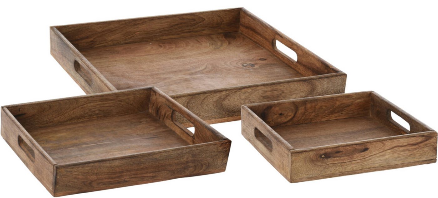 Koopman Dekotablett Serviertablett Holztablett Frühstückstablett Tablett 3tlg Mangoholz (3 St), Massivholz, 27x27cm, 30x30cm, 24x24cm, Braun von Koopman