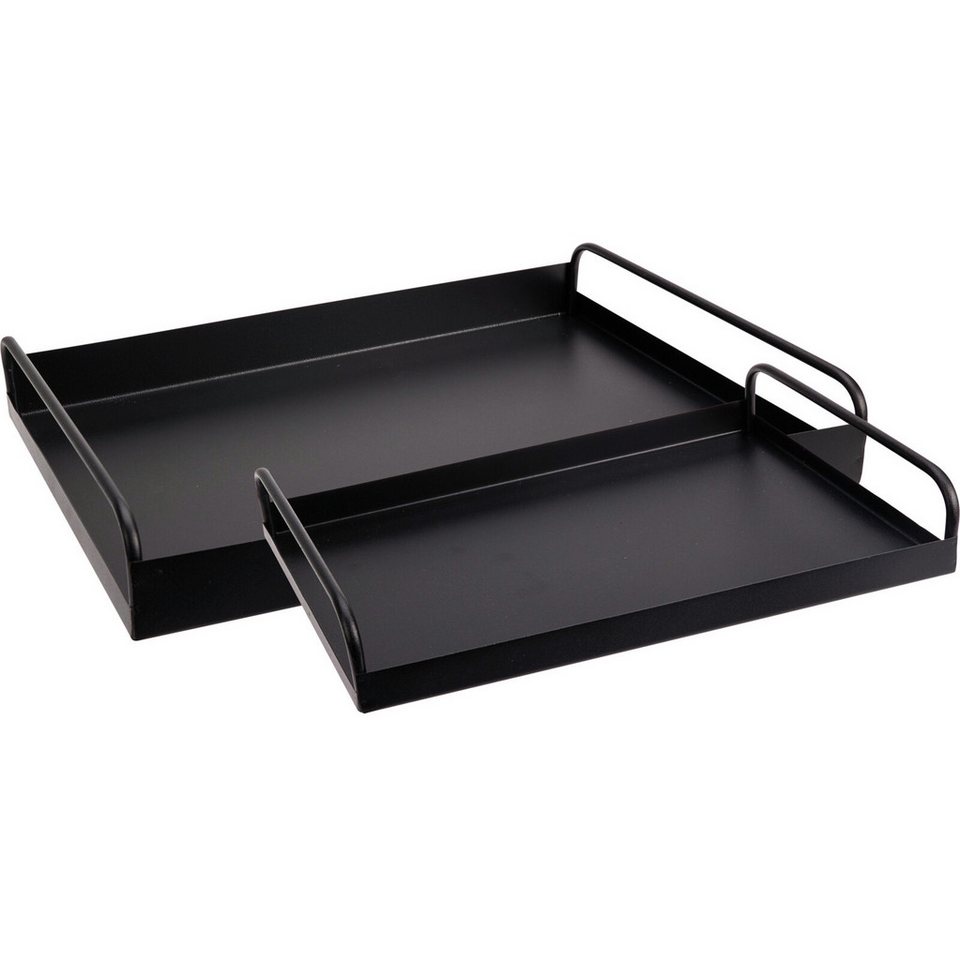 Koopman Dekotablett Tablett Serviertablett Frühstückstablett 2tlg Metalltablett (2 St), 2 Größen, Schwarz, Metall, 37x28cm, 30x20cm von Koopman