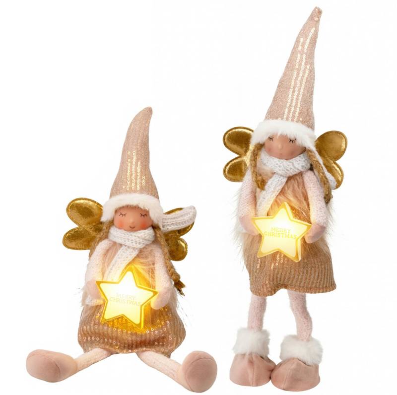 Koopman Engelfigur Weihnachtsfigur Dekofigur Figur Engel Dekoration Weihnachten (2 St), 2er Set, beschwert, Rosa / Weiß, Standsicher, Dekorativ von Koopman