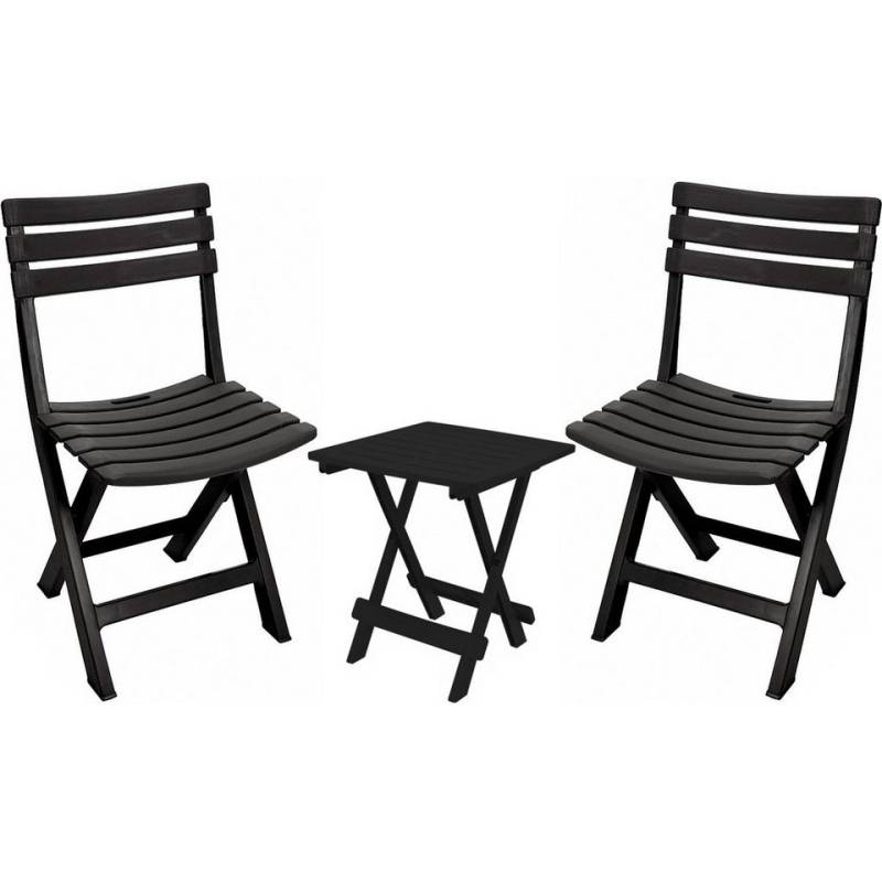 Koopman Gartenlounge-Set Schwarz, (3-tlg), Gartenmöbel, 1 Klapptisch, 2 Stühle, Kunststoff, Beistelltisch von Koopman